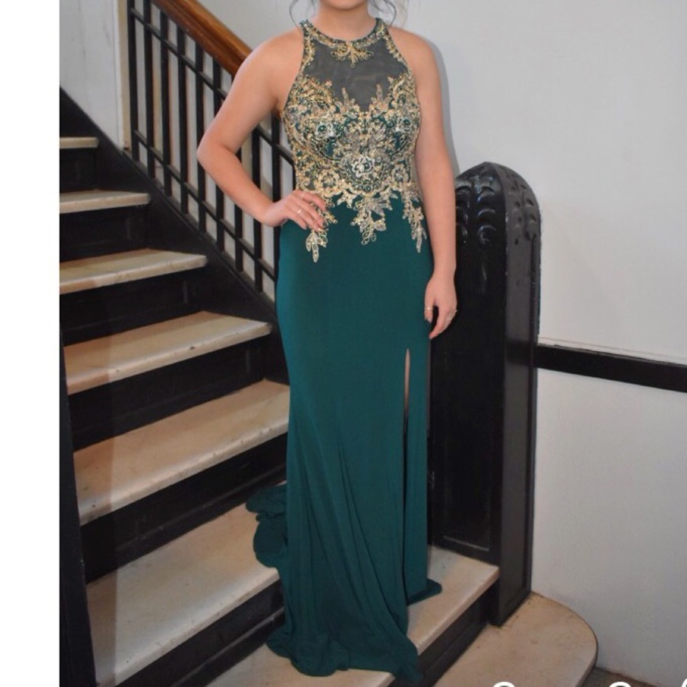 Emerald Green and Gold Prom Dress!!